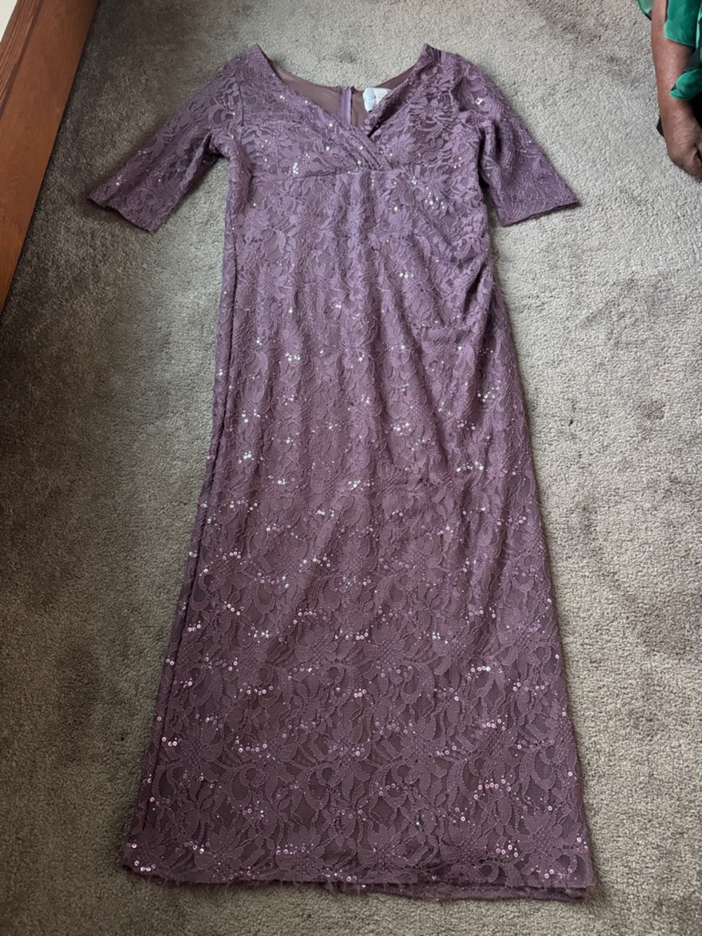 Magic Formals Lace Sequin Evening Gown Mauve V Neck Maxi Dress SIZE 3XL